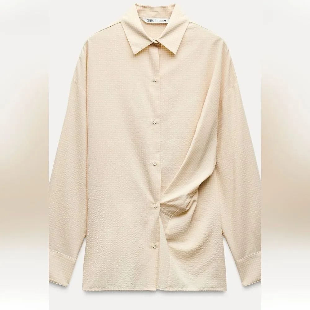 Zara Asymmetrical Button Down Blouse with Long Sleeve size M New